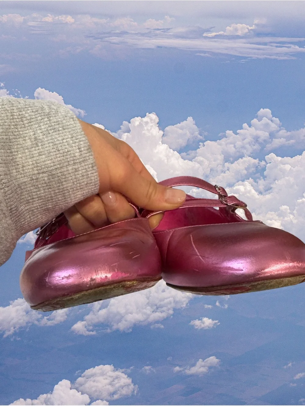 Christian Louboutin Metallic Rose Pink Double-Strap Mary Jane Flats
